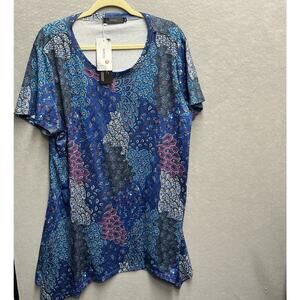 Mirol Sky Blue Tunic 2XL Kaleidoscope Pattern Tunic Mandala Top New